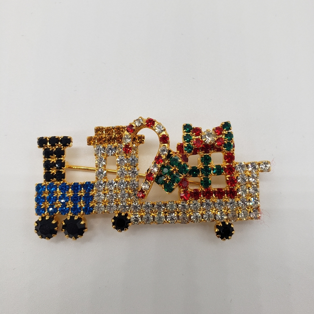 Vintage Christmas Train Crystal Pin